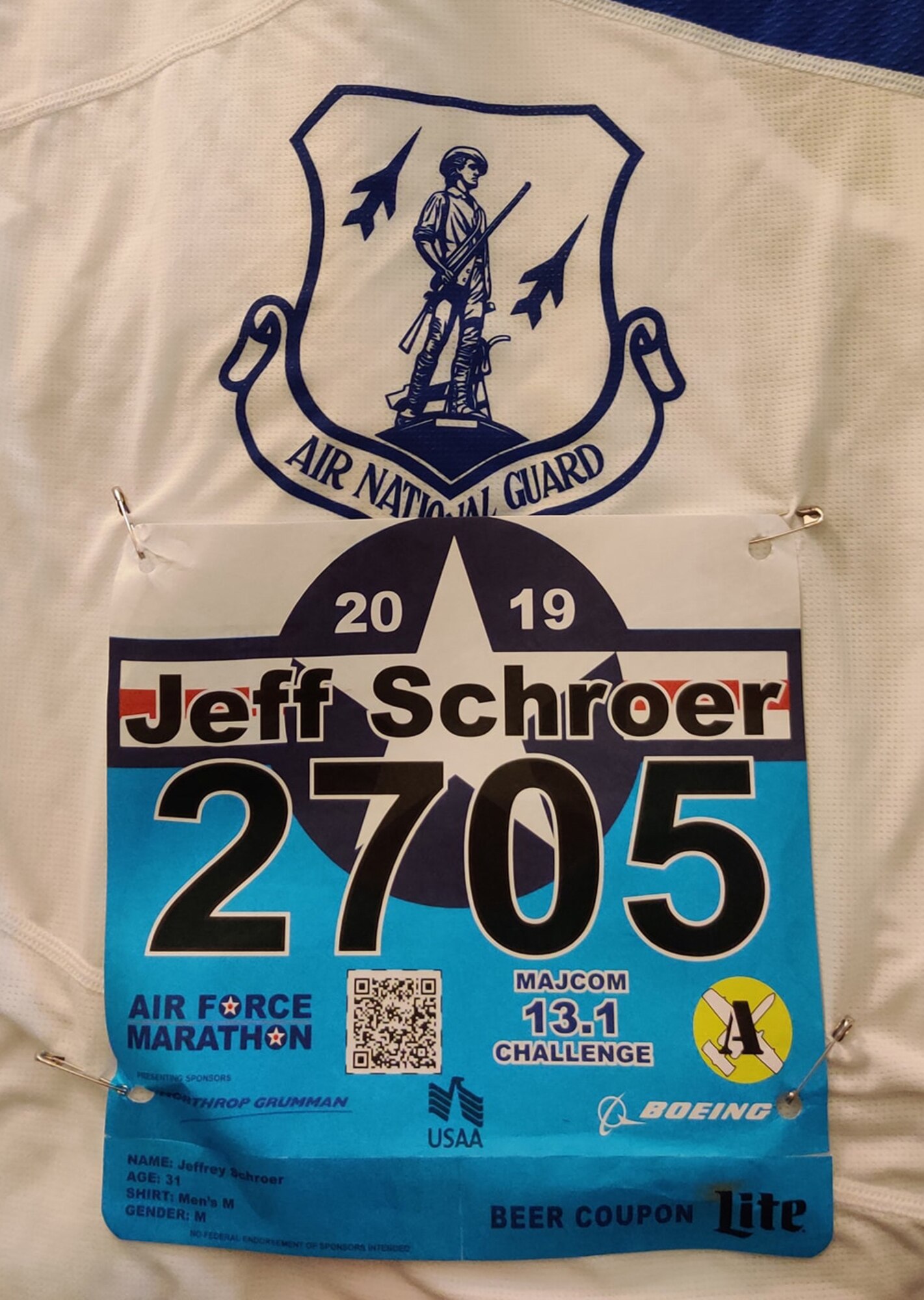U.S. Air Force Capt. Capt. Jeffrey Schroer, a flight nurse with the 167th Aeromedical Evacuation Squadron competes in the U.S. Air Force half-marathon held Sept. 21, 2019, at Wright-Patterson Air Force Base, Ohio. Schroer, representing the Air National Guard marathon team, finished 37th overall with a time of 1:26:24. The Air National Guard team won the Air Force Major Command (MAJCOM) Challenge over 11 competing teams. (courtesy photo)