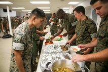 U.S. Marines with the Chemical Biological Incident Response Force (CBIRF) participate in a CBIRF Hispanic Heritage Month celebration aboard Naval Support Facility Indian Head, Md., October 11, 2019. Some of the Marines at CBIRF put together posters to show different Hispanic countries and information about them. (Official USMC photos by SSgt Kristian S. Karsten)