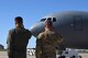 Col. Thad Middleton, 22nd Operations Group commander, and Col. Mark Baran, 22nd Air Refueling Wing vice commander, salute as the 13th KC-46A Pegasus arrives Oct. 11, 2019, at McConnell Air Force Base, Kan. The delivery was one of three aircraft to arrive on the installation. (U.S. Air Force photo by Airman 1st Class Marc A. Garcia)
