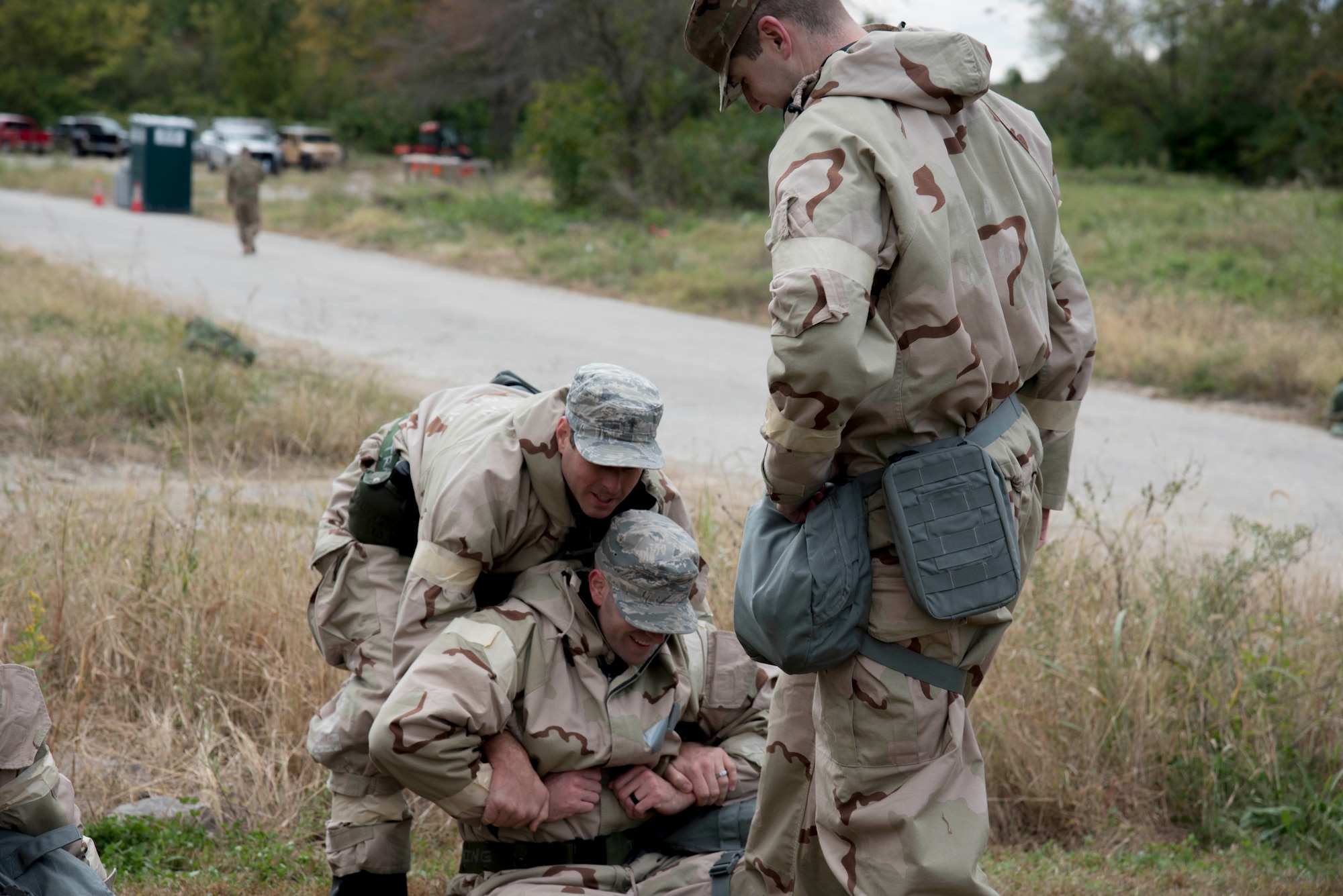 Members of the 375th Air Mobility Wing prepare for a mobility exercise with Ability to Survive and Operate (ATSO) training, Oct. 16, 2019 at Scott Air Force Base, Ill.