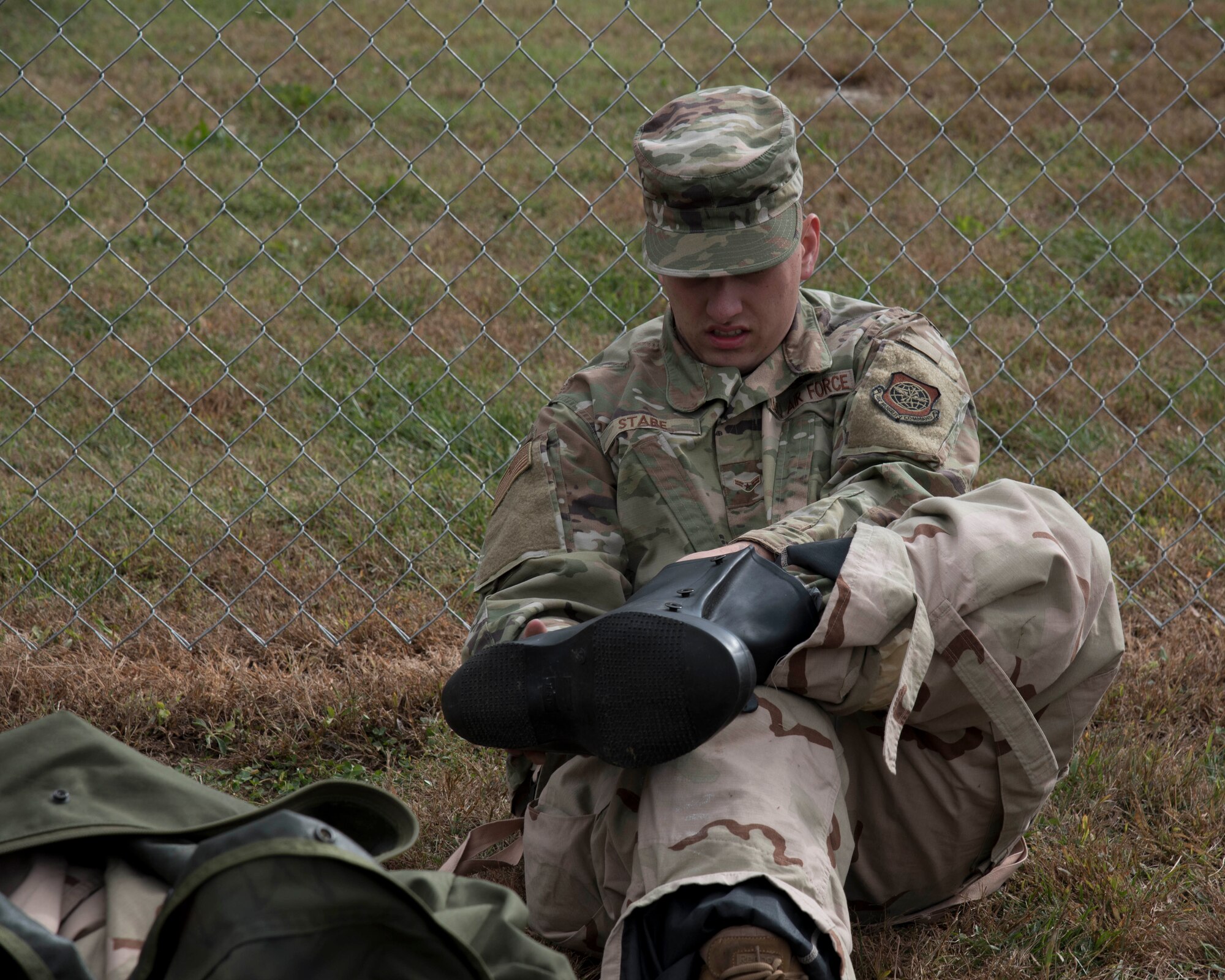 Members of the 375th Air Mobility Wing prepare for a mobility exercise with Ability to Survive and Operate (ATSO) training, Oct. 16, 2019 at Scott Air Force Base, Ill.