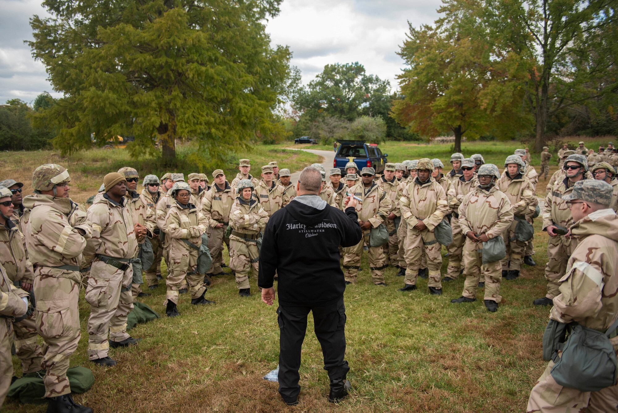Members of the 375th Air Mobility Wing prepare for a mobility exercise with Ability to Survive and Operate (ATSO) training, Oct. 16, 2019 at Scott Air Force Base, Ill.