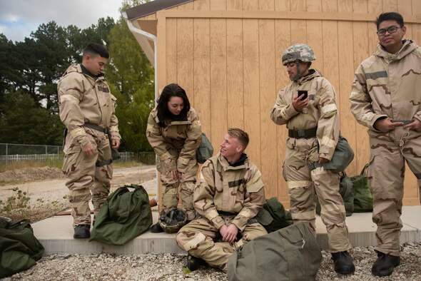 Members of the 375th Air Mobility Wing prepare for a mobility exercise with Ability to Survive and Operate (ATSO) training, Oct. 16, 2019 at Scott Air Force Base, Ill.