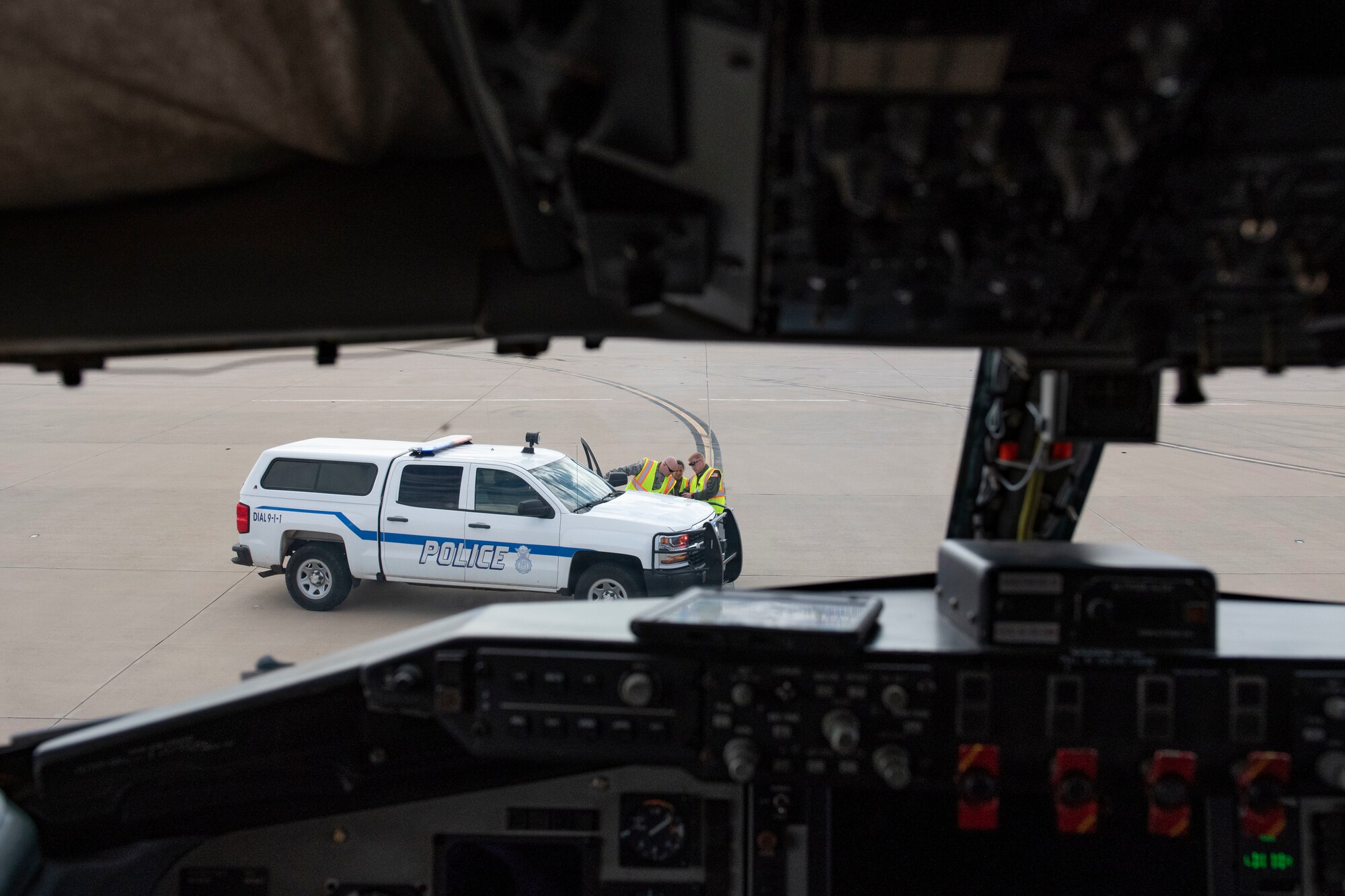 Airmen assigned to the 97th Inspector General Team participate in an air defense exercise after the KC-135 Stratotanker landed, October 9, 2019, at Altus Air Force Base, Okla.