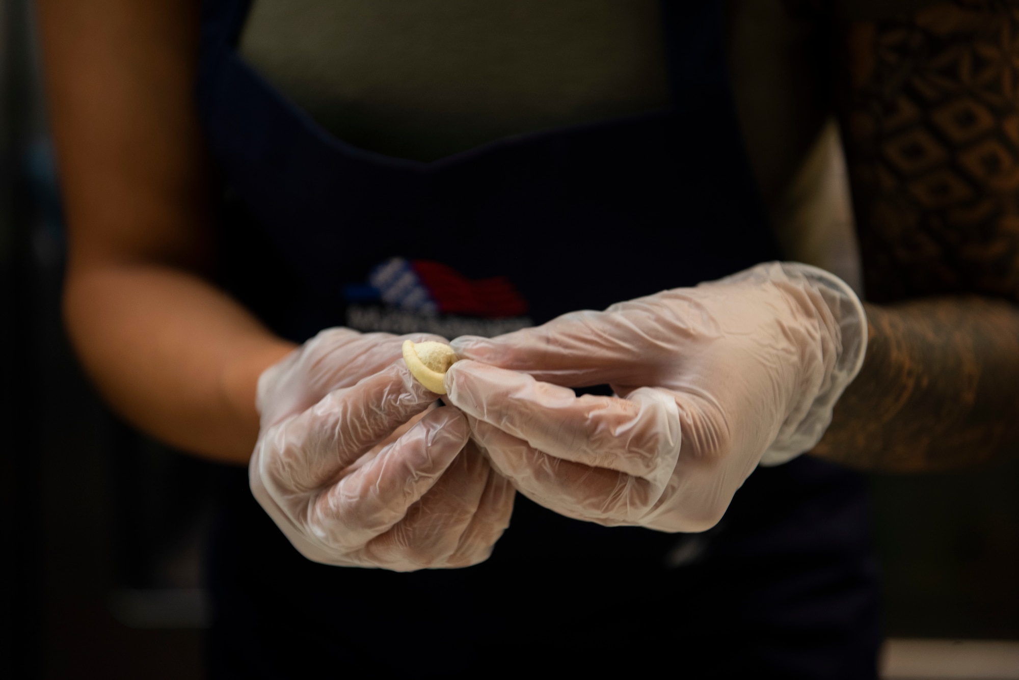 Senior Airman Angela Bolanos, 90th Force Support Squadron ICBM food service specialist, forms freshly made orecchiette pasta nine-minutes before the cooking competition ends in order to complete her teams dish Oct 15, 2019, at F.E. Warren Air Force Base, Wyo. Bolanos’ team, Chop It Like It’s Hot won the competition with what some of the judges called tender and just lamb stew. (U.S. Air Force photo by Senior Airman Abbigayle Williams)
