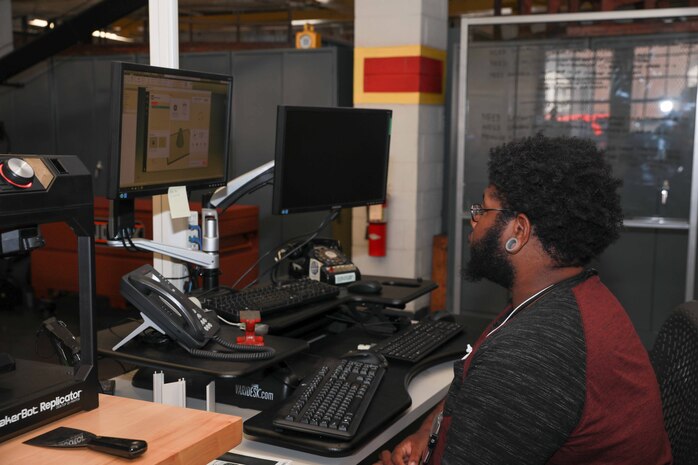 Shop 57 Apprentice Kristopher McKenzie recently came into the Technology and Innovation Lab to help with 3D modeling, a skill he only learned a few weeks ago when he joined the team’s efforts.