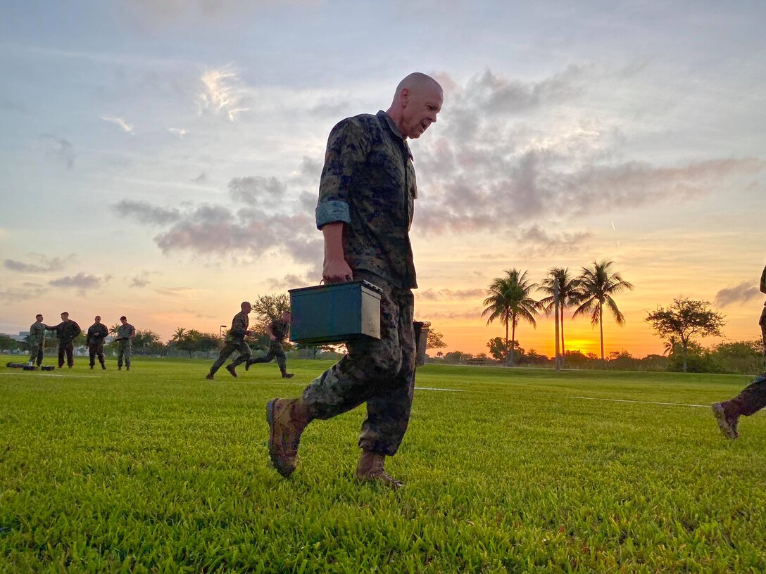MARFORSOUTH Marines started the day by testing their physical ability in the Miami heat during the Combat Fitness Test.