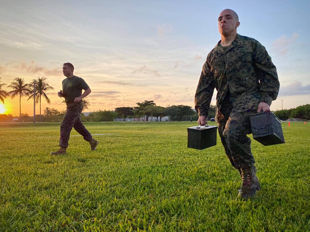 MARFORSOUTH Marines started the day by testing their physical ability in the Miami heat during the Combat Fitness Test.