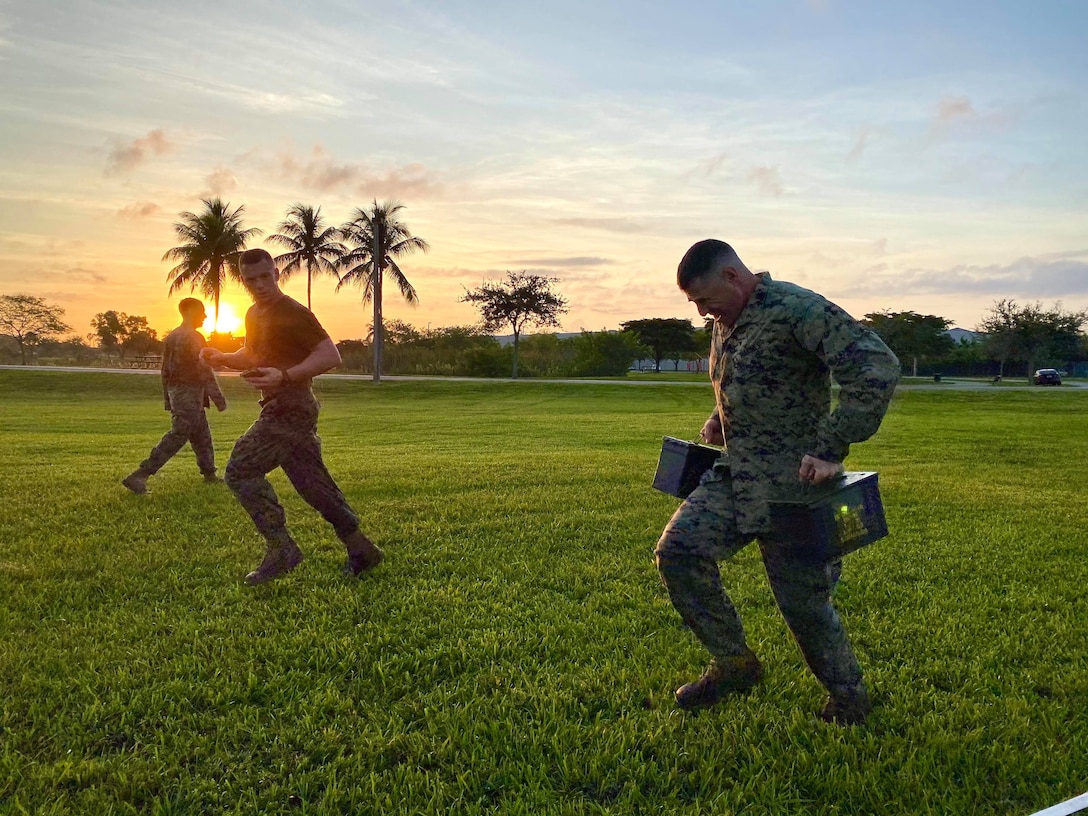 MARFORSOUTH Marines started the day by testing their physical ability in the Miami heat during the Combat Fitness Test.