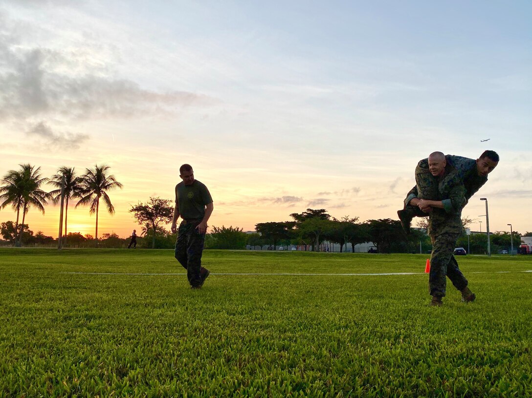 MARFORSOUTH Marines started the day by testing their physical ability in the Miami heat during the Combat Fitness Test.
