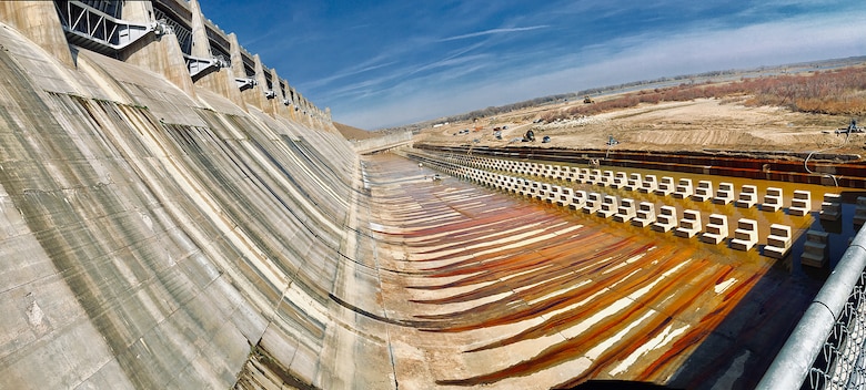 JOHN MARTIN RESERVOIR, Colo. – Photo of the dewatered stilling basin, March 26, 2019.