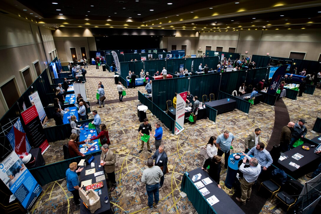 Various Washington businesses participate in the 2019 ‘Meet the Bigs’ event hosted by Team Fairchild's 92nd Contracting Squadron and Greater Spokane Incorporated at Northern Quest Casino, Airway Heights, Washington, Oct. 15, 2019. ‘Meet the Bigs’ is an annual government contracting networking event that provides a venue for small businesses and entrepreneurs to engage with city, county, state, federal and large regional business purchasing offices that focus on subcontracting. (U.S. Air Force photo by Airman 1st Class Lawrence Sena)