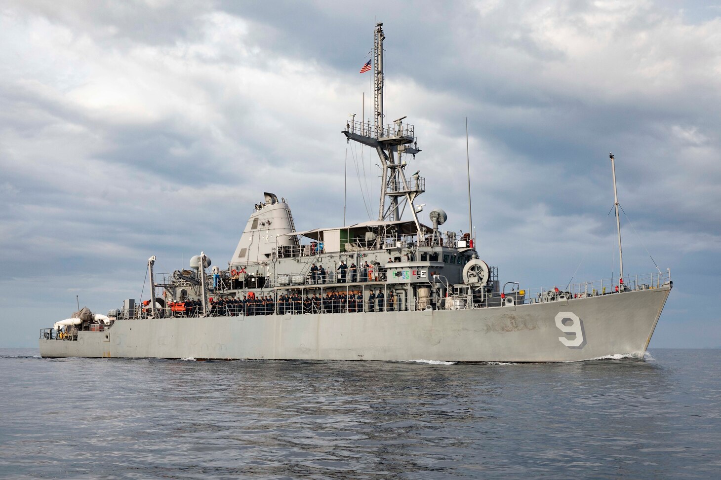 Official U.S. Navy file photo of the Avenger-class mine countermeasures ship USS Pioneer (MCM 9).