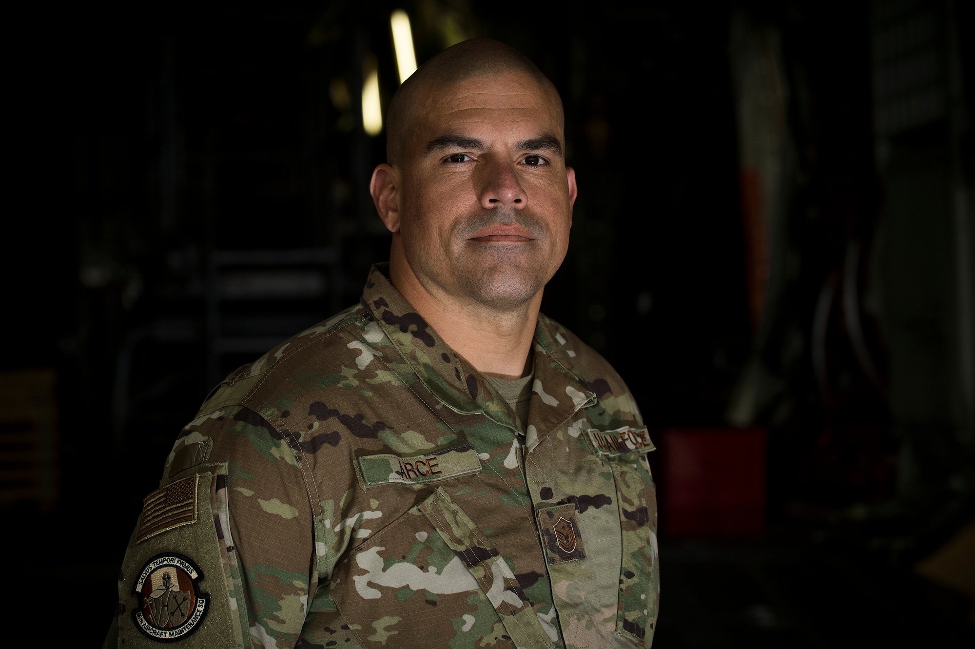 U.S. Air Force Master Sgt. Jorge L. Arce, 86th Maintenance Squadron first sergeant, poses for a photo in the dual-bay hangar at Ramstein Air Base, Germany, Oct. 8, 2019. Arce won the 2019 Bob Hope “Spirit of Hope” for the Air Force earlier this year and was presented his award at a ceremony held at the Pentagon, Virginia, Sept. 27, 2019. (U.S. Air Force photo by Staff Sgt. Jonathan Bass)