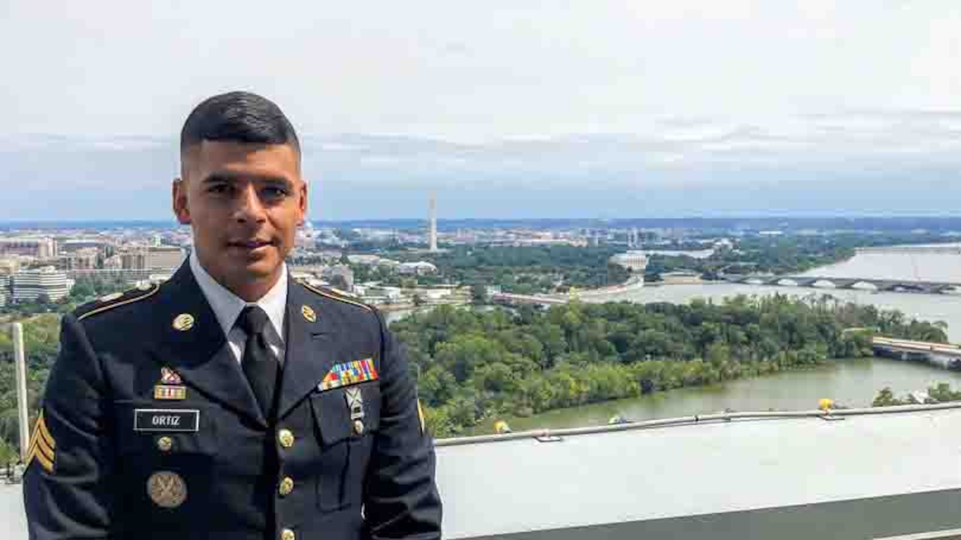 New York Army National Guard Sgt. Jhon Ortiz, shown outside the U.S. Capitol Sept. 5, 2019, received the State Department's Meritorious Honor Award for his actions in 2018 as part of the Baghdad Diplomatic Support Center to relocate the U.S. Embassy Consulate in Basra, Iraq.