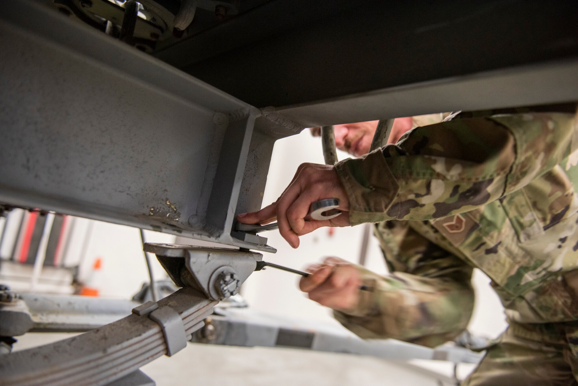 Staff Sgt. Nathan Deaton, 23d Maintenance Squadron Maintenance crew chief, services munitions equipment Oct. 17, 2019, at Moody Air Force Base, Ga. The Munitions Flight Production Division is responsible for maintaining, inspecting, producing and delivering ammo to Moody’s munitions holding area. Following technical orders for operations and procedures allow the Airmen to minimize errors in their stock of over 52 million munitions, ensuring the fighter squadrons are prepared for future operations. (U.S. Air Force photo by Airman Elijah M. Dority)