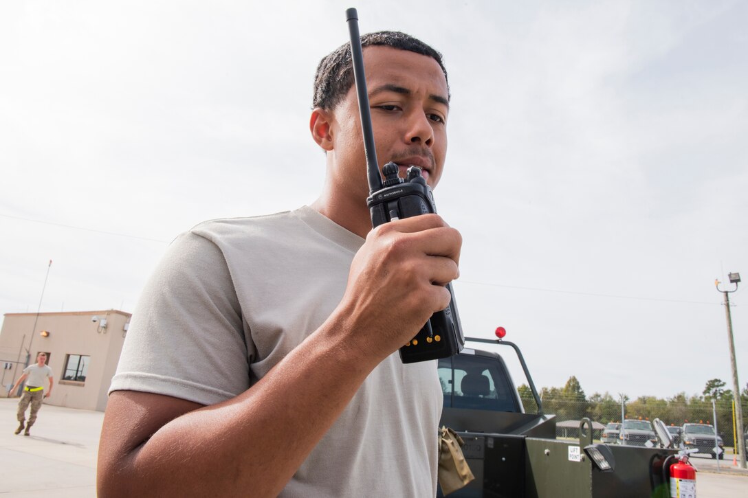 Airman 1st Class Ben Wise, 23d Maintenance Squadron munitions line delivery technician, verifies munitions needed for delivery Oct. 17, 2019, at Moody Air Force Base, Ga. The Munitions Flight Production Division is responsible for maintaining, inspecting, producing and delivering ammo to Moody’s munitions holding area. Following technical orders for operations and procedures allow the Airmen to minimize errors in their stock of over 52 million munitions, ensuring the fighter squadrons are prepared for future operations. (U.S. Air Force photo by Airman Elijah M. Dority)