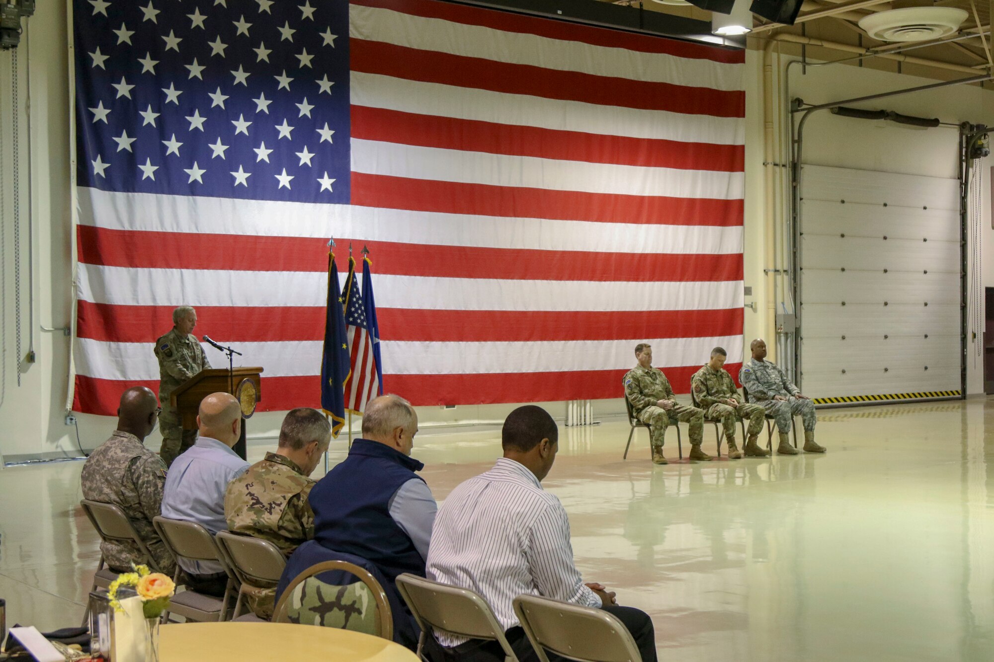 The Alaska State Defense Force had a change of command ceremony at the Alaska National Guard armory on Joint Base Elmendorf-Richardson, October 16, 2019, where Col. John James relinquished command to Col. Simon Brown. The ceremony was presided over by Brig. Gen. Torrence Saxe, the adjutant general of the Alaska National Guard.