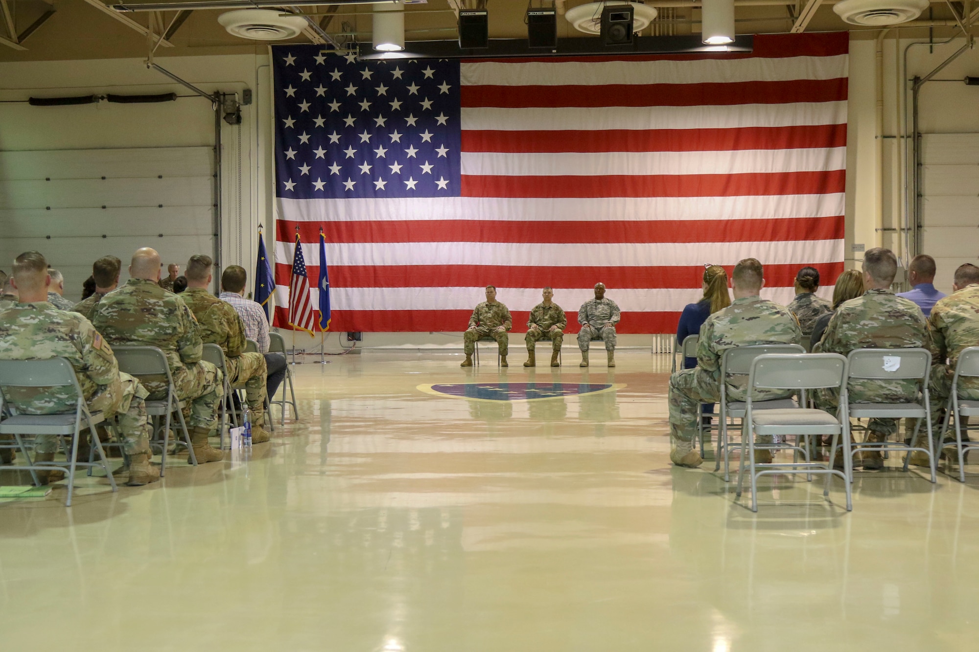 The Alaska State Defense Force had a change of command ceremony at the Alaska National Guard armory on Joint Base Elmendorf-Richardson, October 16, 2019, where Col. John James relinquished command to Col. Simon Brown. The ceremony was presided over by Brig. Gen. Torrence Saxe, the adjutant general of the Alaska National Guard.