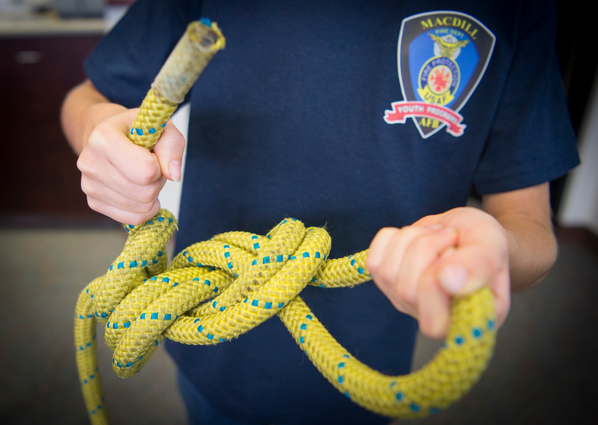 A Youth Center student ties different type of knots at MacDill Air Force Base, Fla., Oct. 15, 2019.