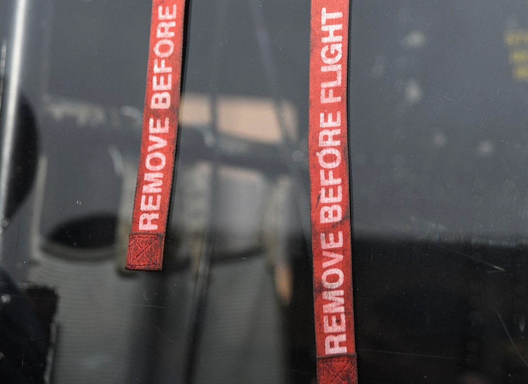 A "remove before flight" tag hangs on a UH-1N Iroquois during a Latin American Cadet Initiative tour with the 1st Helicopter Squadron on Joint Base Andrews, Md., Oct. 16, 2019.