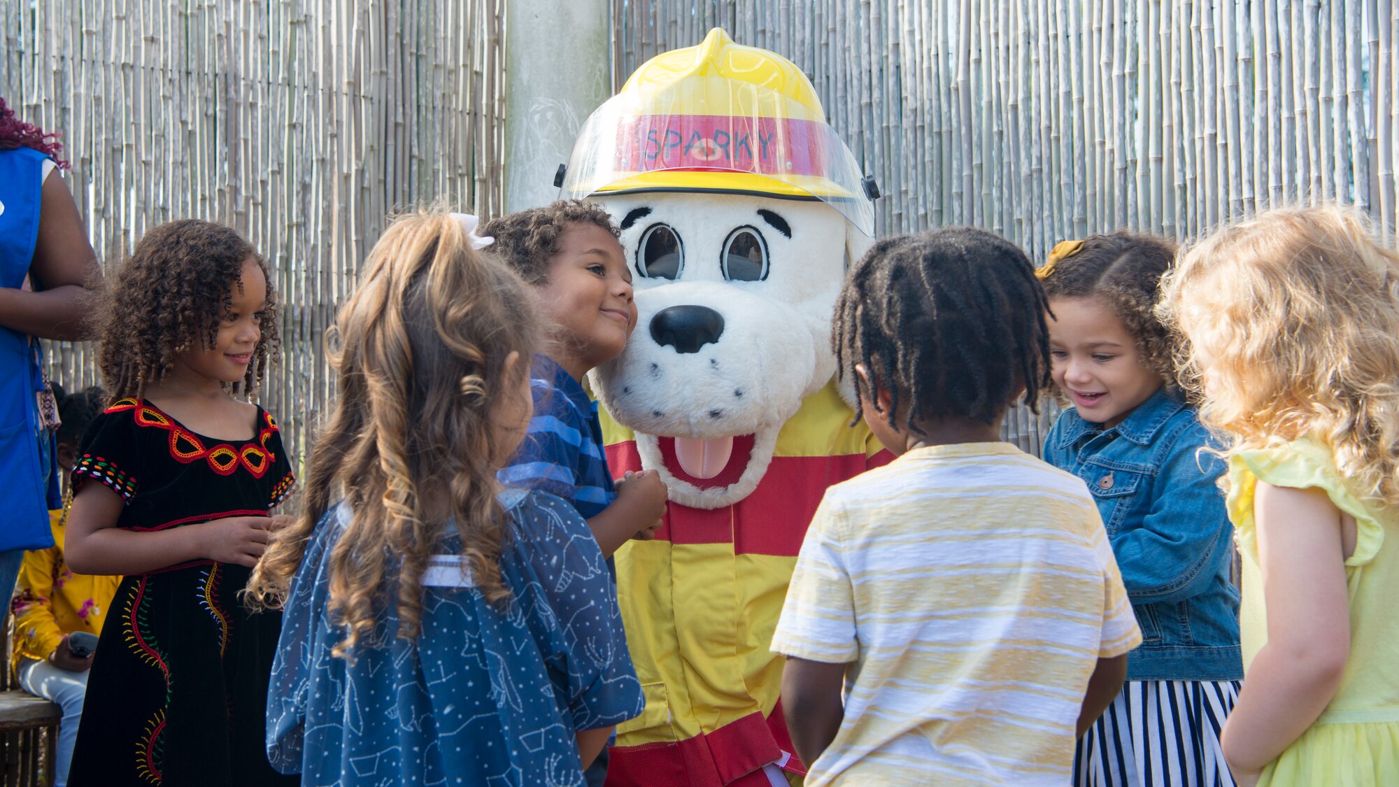 Sparky the Fire Dog visits the Child Development Centers students during Fire Prevention Week at MacDill Air Force Base, Fla., Oct. 10, 2019.