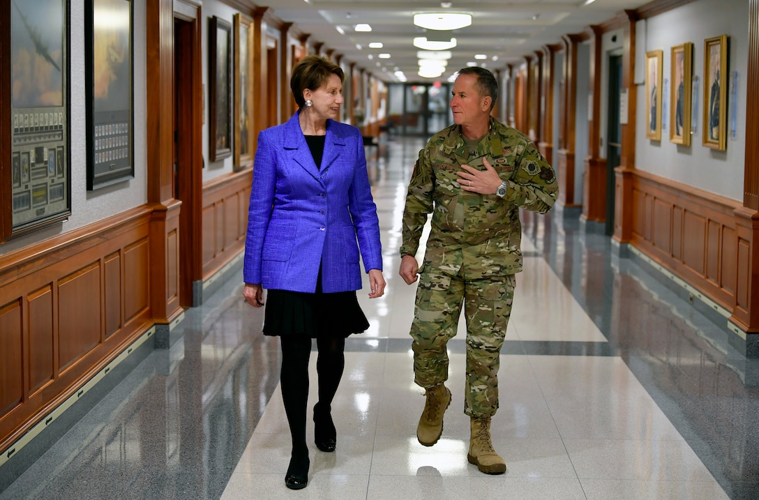 CSAF talks with Barbara Barrett before she takes the administrative oath of office as the 25th SECAF