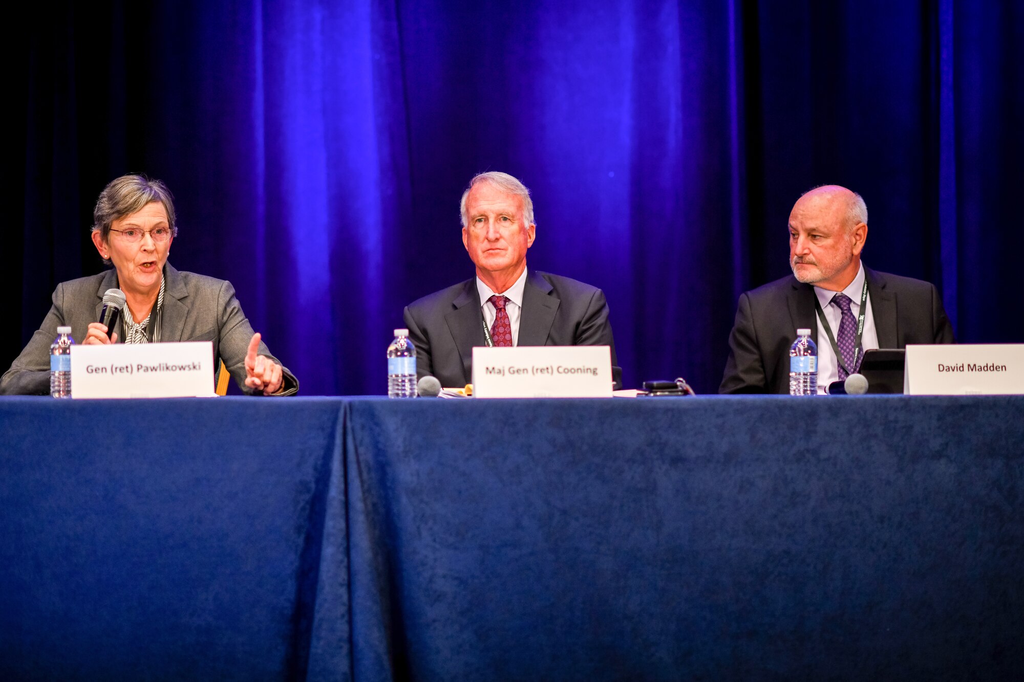U.S. Air Force Gen. (ret.) Ellen Pawlikowski, Maj. Gen. (ret.) Craig Cooning, and Mr. David Madden, reflect on their experience as former leaders at the Space and Missile Systems Center during a “Legacy Panel” session at Space Industry Days, Los Angeles, Calif., Oct. 17, 2019. During the panel, they discussed the importance of speed and taking risks to build the future of space that the nation needs. Space Industry Days provide a forum for industry to work with U.S. Air Force space acquisition professionals to deliver space capabilities faster and smarter.

(U.S. Air Force photo by Van De Ha)