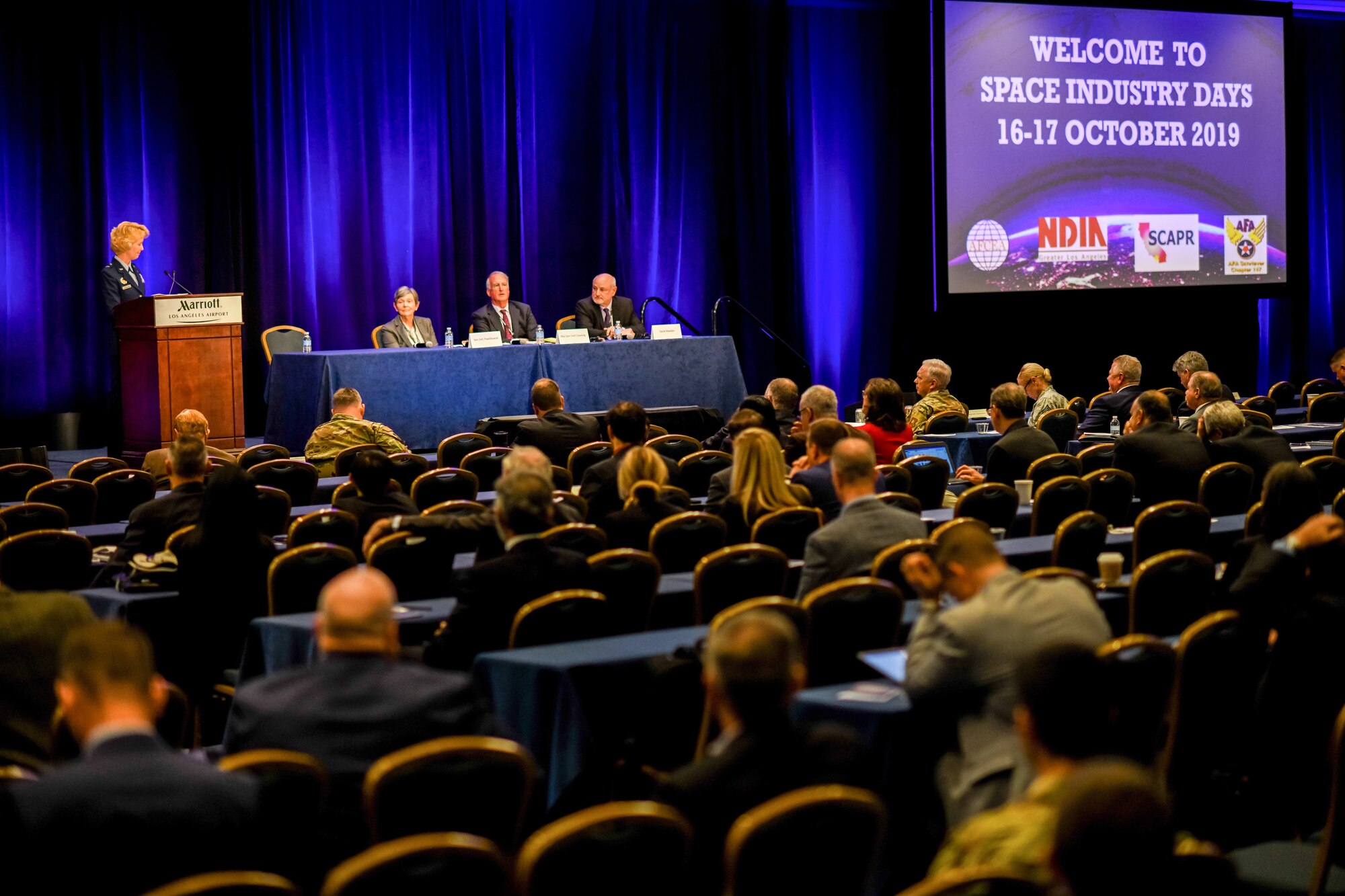 U.S. Air Force Gen. (ret.) Ellen Pawlikowski, Maj. Gen. (ret.) Craig Cooning, and Mr. David Madden, reflect on their experience as former leaders at the Space and Missile Systems Center during a “Legacy Panel” session at Space Industry Days, Los Angeles, Calif., Oct. 17, 2019. During the panel, they discussed the importance of speed and taking risks to build the future of space that the nation needs. Space Industry Days provide a forum for industry to work with U.S. Air Force space acquisition professionals to deliver space capabilities faster and smarter.

(U.S. Air Force photo by Van De Ha)