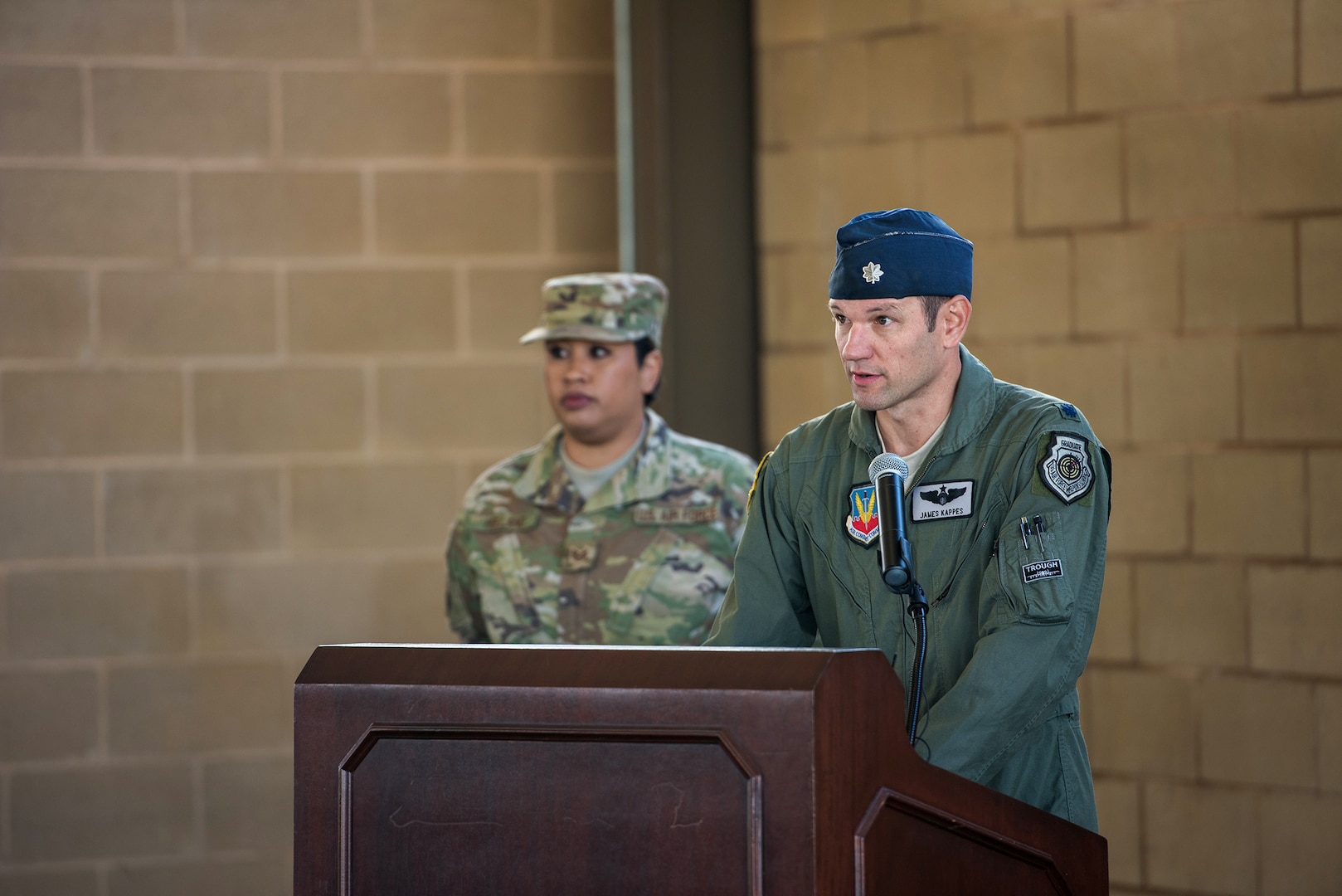 U.S. Air Force Lt. Col. James Kappes, 6th Combat Training Squadron operations officer, Camp Bullis, presents opening remarks during the activation and assumption of command ceremony of Detachment 2, Combat Training Squadron, Sept. 17, 2019, at Joint Base San Antonio-Medina Annex, Texas.