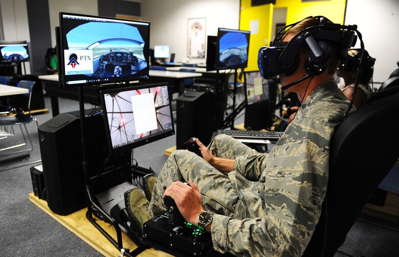 Cadet uses an immersive training device during a Pilot Training