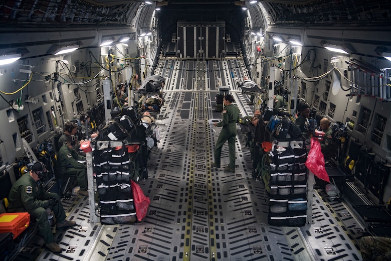Airmen conducted an aeromedical evacuation on a C-17 Globemaster III