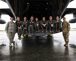 Staff Sgt. Stephanie Rowland, Lt. Col. Kenda Garrett, Master Sgt. Erin Evans, Staff Sgt. Jessica McGilton, Maj. Janelle Guillebeau, Senior Airman Ashlyn Hendrickson, Technical Sgt. Nicole Beck, Lt. Col. Sarah O’Banion, and Staff Sgt. Tracie Winston after landing in Abbottsford, British Columbia, Canada, to support the annual Sky’s No Limit – Girls Fly Too aerial symposium. This is the first all-female C-130H crew in the history of the annual event.