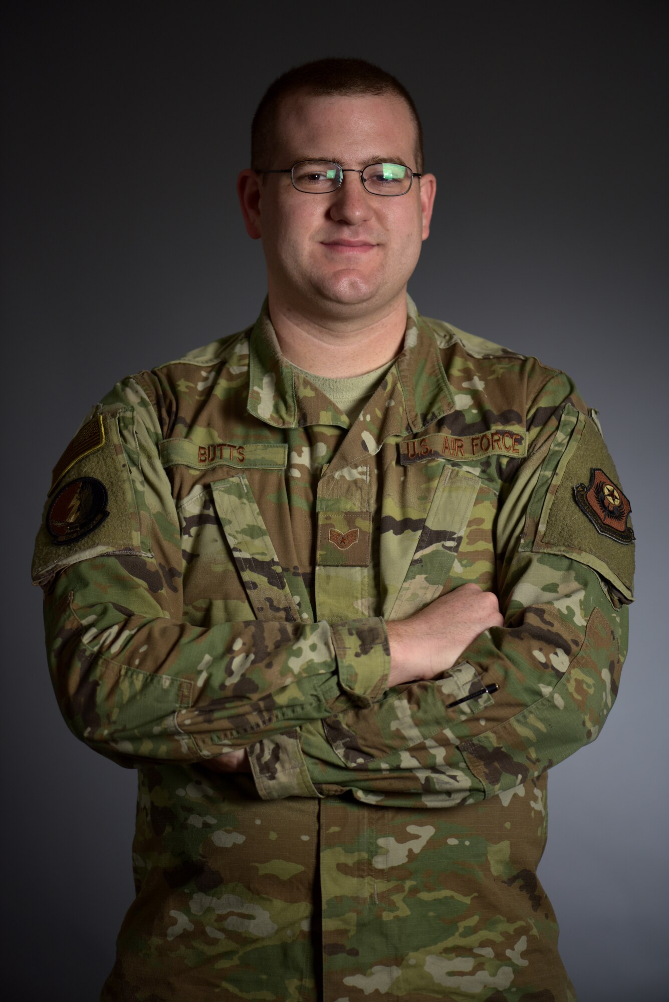 U.S. Air Force Staff Sgt. Alexander Butts, 352nd Special Operations Aircraft Maintenance MC-130J Commando II engine journeyman, poses for a photo at RAF Mildenhall, England, Oct. 17, 2019. Butts was recognized by 352d Special Operations Wing leadership for stepping in and preventing an individual in the local community from committing suicide. (U.S. Air Force photo by Airman 1st Class Brandon Esau)