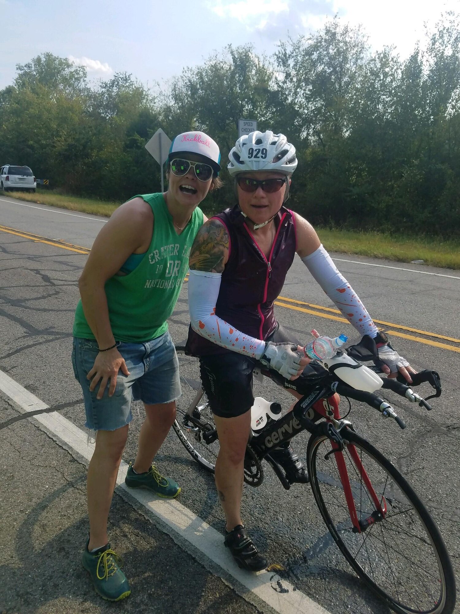 Senior Master Sgt. Bobbi Kennedy, 142nd Medical Group superintendent, (right), poses with friend Rebekah Lemarr during the May 19, 2019, Ironman Triathlon in Chattanooga, Tennessee.