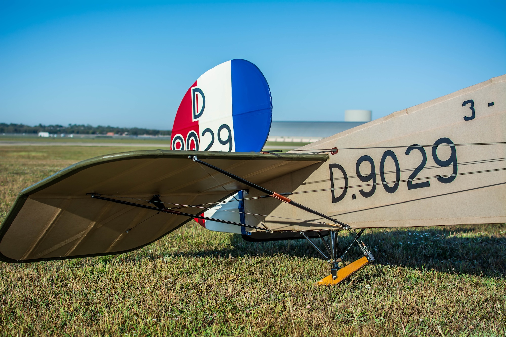 View of aircraft tail and rudder section.