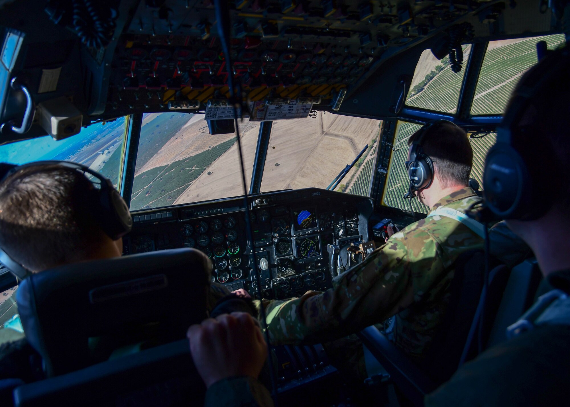 Aircrew assigned to the 700th Airlift Squadron, conduct a flight in Portuguese airspace near Beja Air Base, Portugal, during Exercise Real Thaw 2019, Sep. 24, 2019.  The purpose of the exercise is to develop and integrate realistic interoperability tasks between multinational units where Dobbins supports the aerial functions of the exercise. (U.S. Air Force photo/Senior Airman Justin Clayvon)