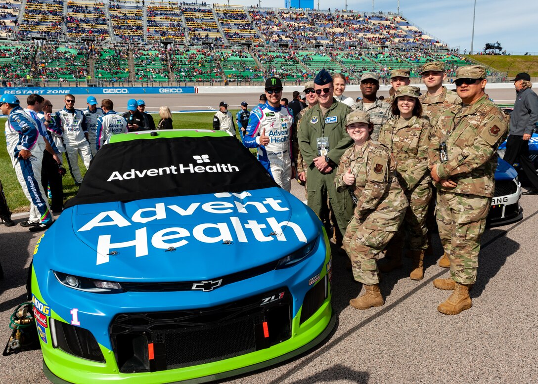 Team Whiteman Airmen supported the local community at Kansas City, Mo., Oct. 20, 2019, during the Kansas Speedway Hollywood Casino 400 Sprint Cup. Service members took time to greet and meet with local community members, performed the National Anthem and displayed the B-2 Spirit with a flyover during the opening ceremony. (U.S. Air Force photo by Senior Airman Thomas Barley)