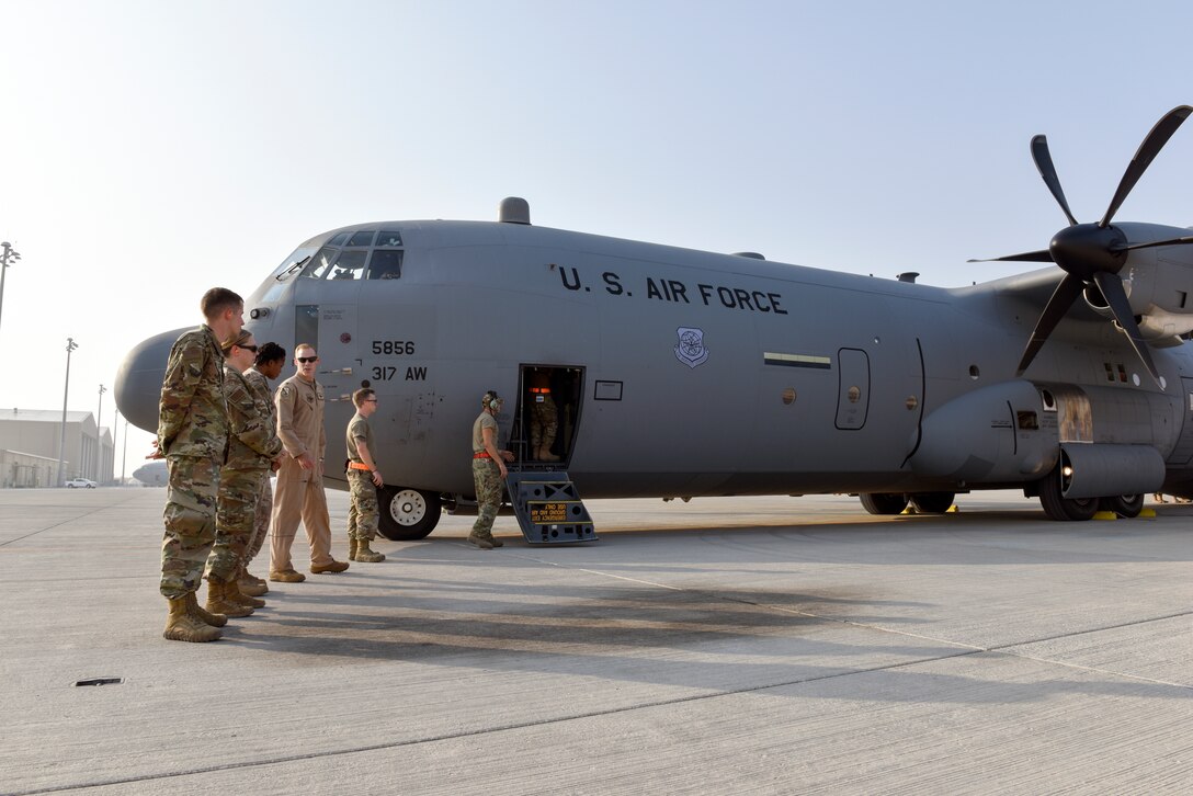 Airmen with the 379th Expeditionary Wing wait to greet members of a congressional delegation arriving at Al Udeid Air Base, Qatar on Oct. 21, 2019. The congressional delegation was led by Speaker of the U.S. House of Representatives Nancy Pelosi. The delegation also included members of the House Committee of Foreign Affairs, House Homeland Security Committee, House Permanent Select Committee on Intelligence, House Armed Services Committee, House Ways and Means Committee and House Committee on Oversight and Government Reform. (U.S. Air Force photo by Tech. Sgt. John Wilkes)