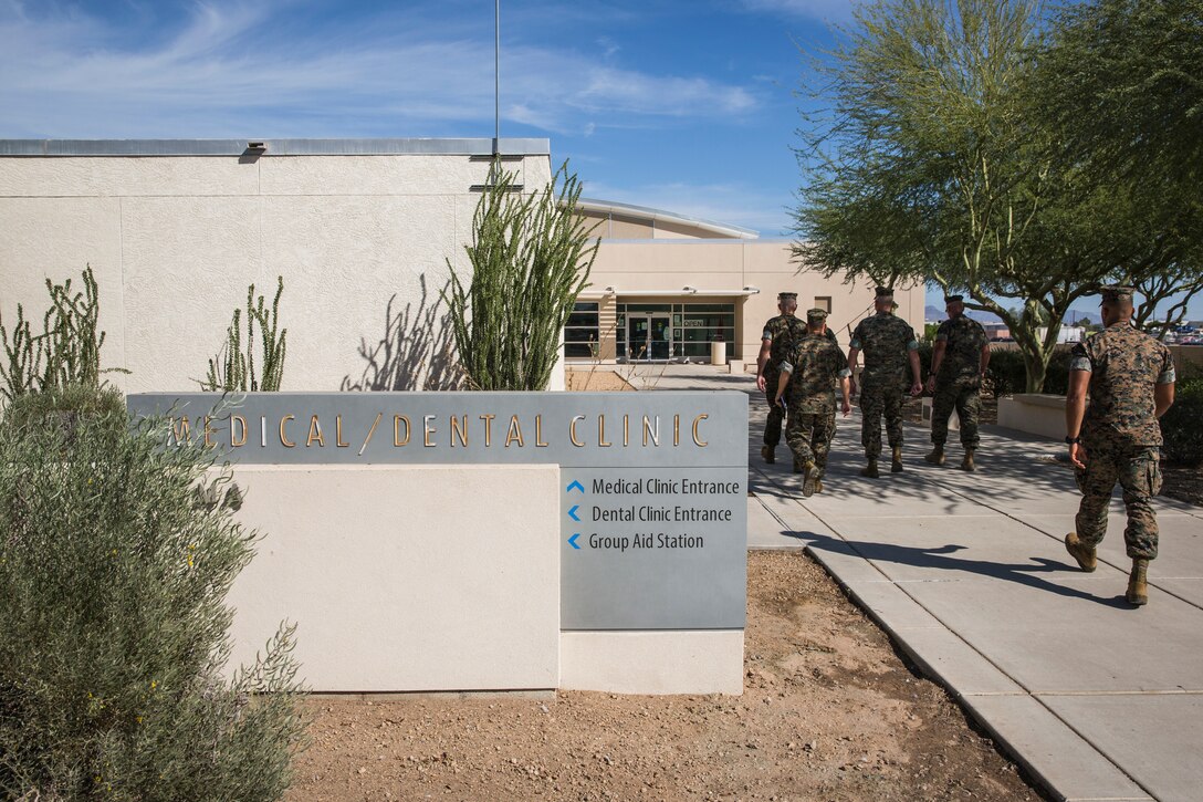 U.S. Marine Corps Brig. Gen. David B. Conley, the Marine Corps Installations - West (MCI-WEST) Commanding General visits Marine Corps Air Station (MCAS) Yuma, Ariz., Oct. 16, 2019. This is Brig. Gen. Conley's first visit to MCAS Yuma, during which he recieved a tour of the aircraft hangars, barracks, station facilities and met with Col. David A. Suggs, the commanding officer of MCAS Yuma. (U.S. Marine Corps photo by Sgt. Isaac D. Martinez)