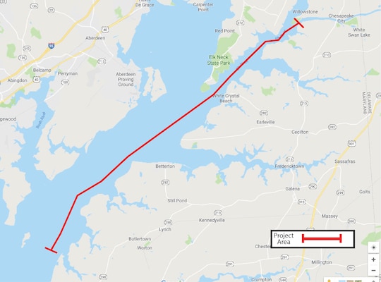 Map shows the extent of C&D Canal maintenance dredging