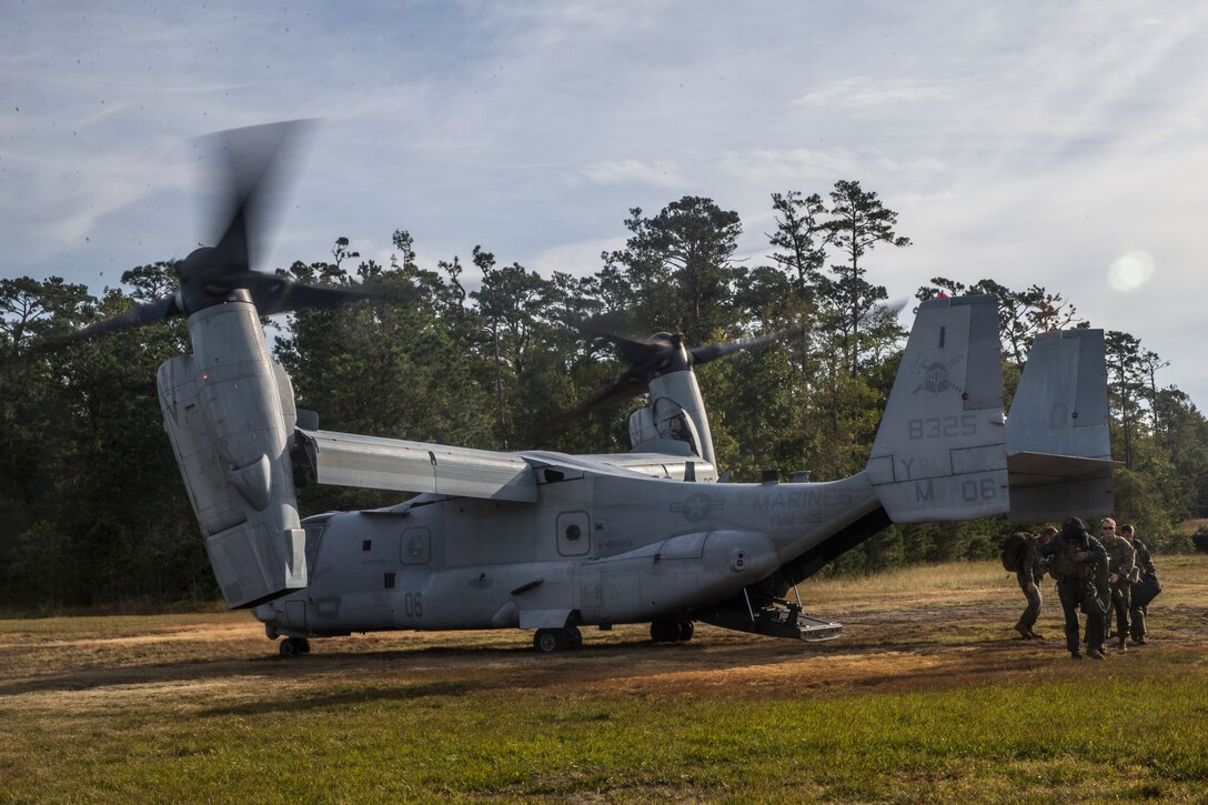 U.S. Marines with Combat Logistics Battalion 26, 26th Marine Expeditionary Unit (MEU), conduct a Non-combatant Evacuation Operation during Composite Training Unit Exercise (COMPTUEX) Oct. 19, 2019. Bataan is underway conducting a COMPTUEX with the Bataan Amphibious Ready Group and the 26th MEU. (U.S. Marine Corps photo by Cpl. Tanner Seims)