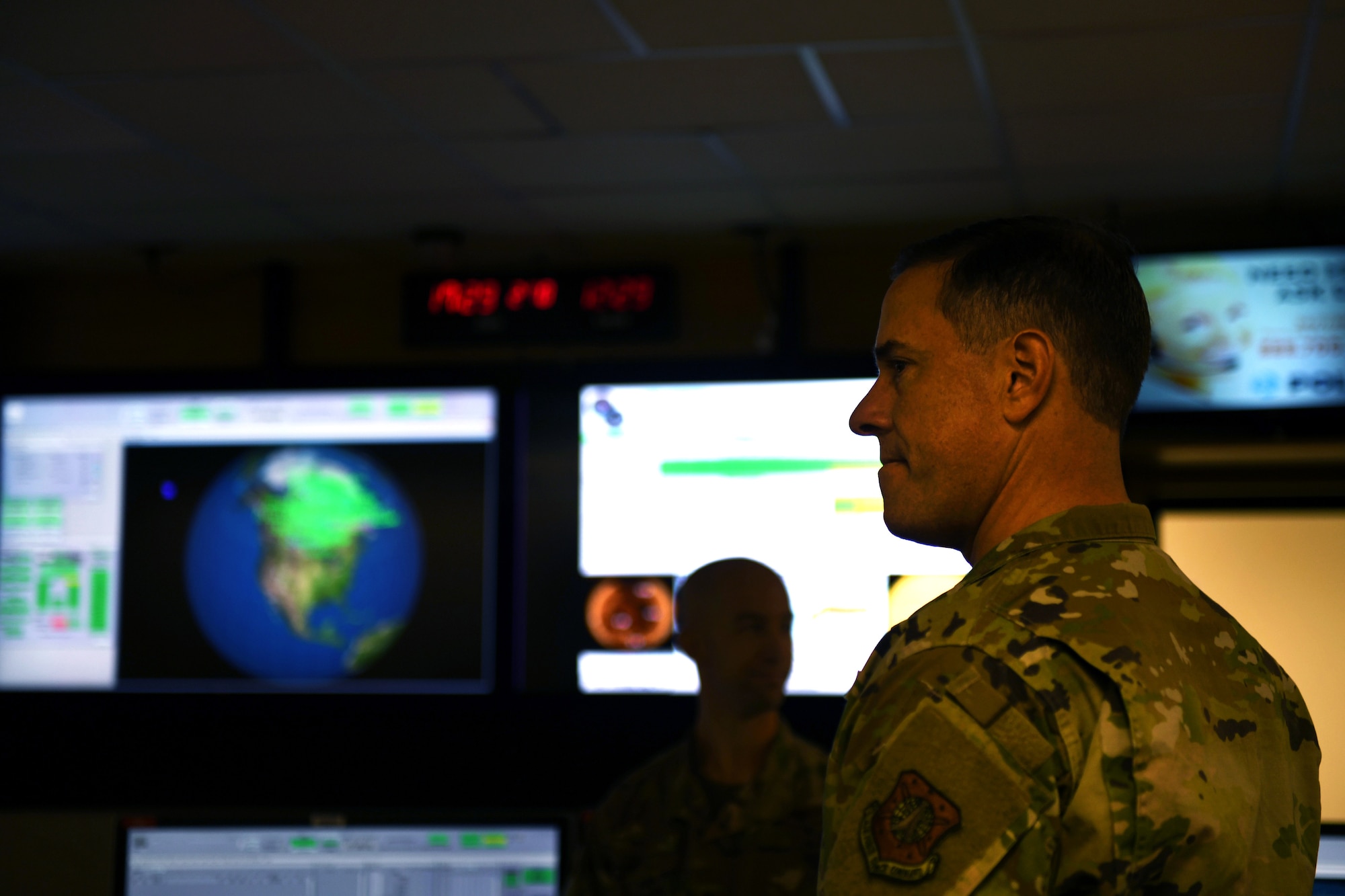 Col. Thomas Falzarano, 21st Space Wing commander, meets with the space operators from the 10th Space Warning Squadron Sept. 27, 2019, on Cavalier Air Force Station, North Dakota. As part of a tour of Cavalier AFS, Falzarano met with Airmen to understand what it’s like living at a remote installation. (U.S. Air Force photo by Airman 1st Class Andrew Bertain)
