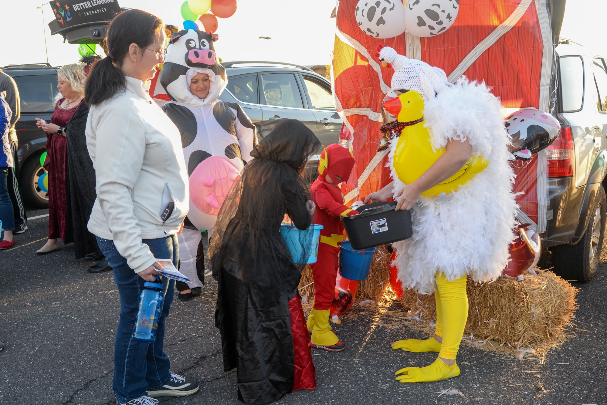 Families walk around and receive candy during the Haunting on the Hill celebration Oct. 18, 2019, at Hill Air Force Base, Utah. The event is organized by the 75th Force Support Squadron. (U.S. Air Force photo by Cynthia Griggs)