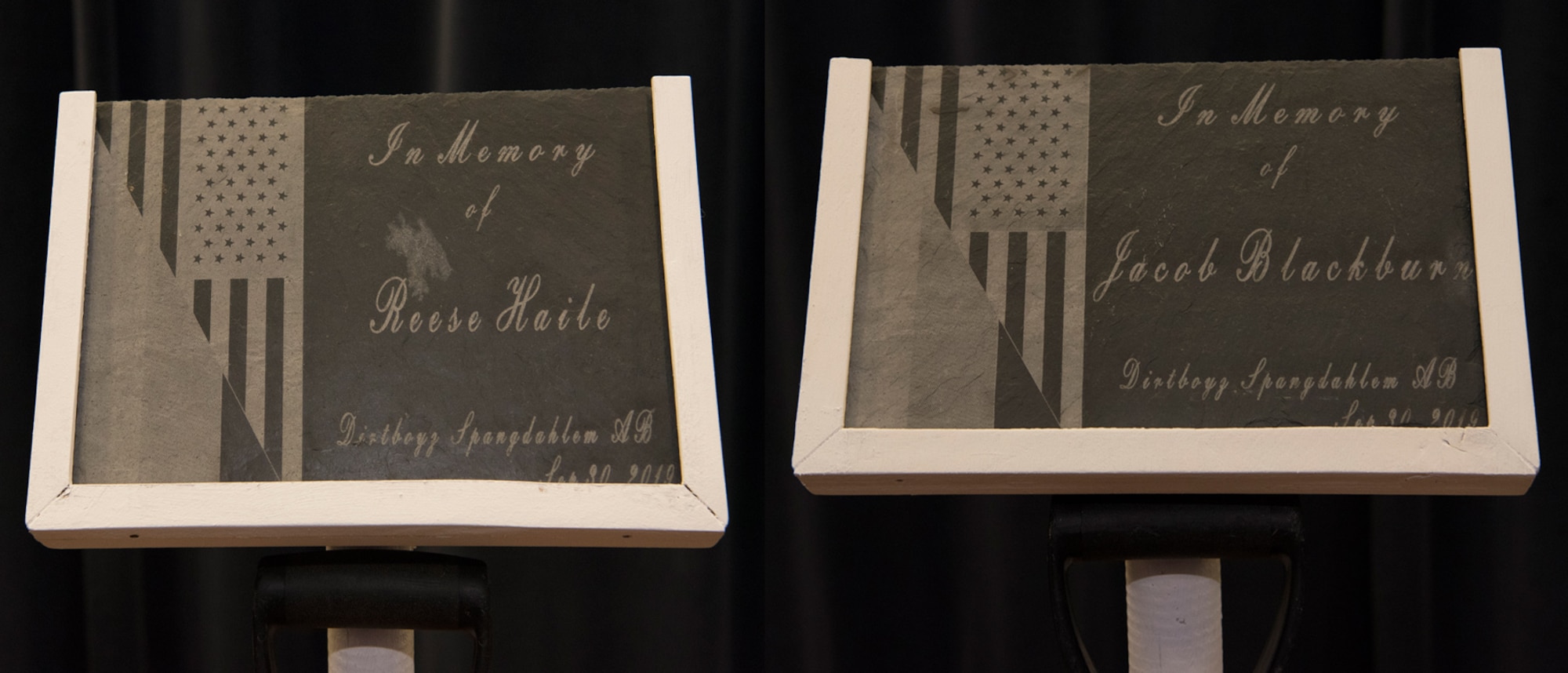 These plaques were made to honor the life of A1C Blackburn and A1C Haile and celebrate their time at Spangdahlem