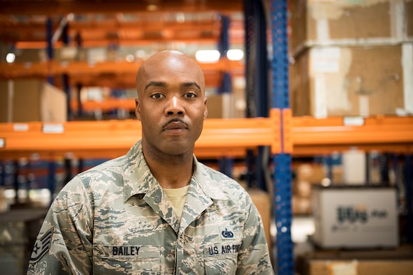 Staff Sgt. Richard Bailey, 39th Logistics Readiness Squadron central storage section, poses for a photo on Sept. 19, 2019, at Incirlik Air Base, Turkey. Bailey was recognized for his quick response time and life-saving efforts when a fellow Airman was choking. (U.S. Air Force photo by Staff Sgt. Ceaira Tinsley)