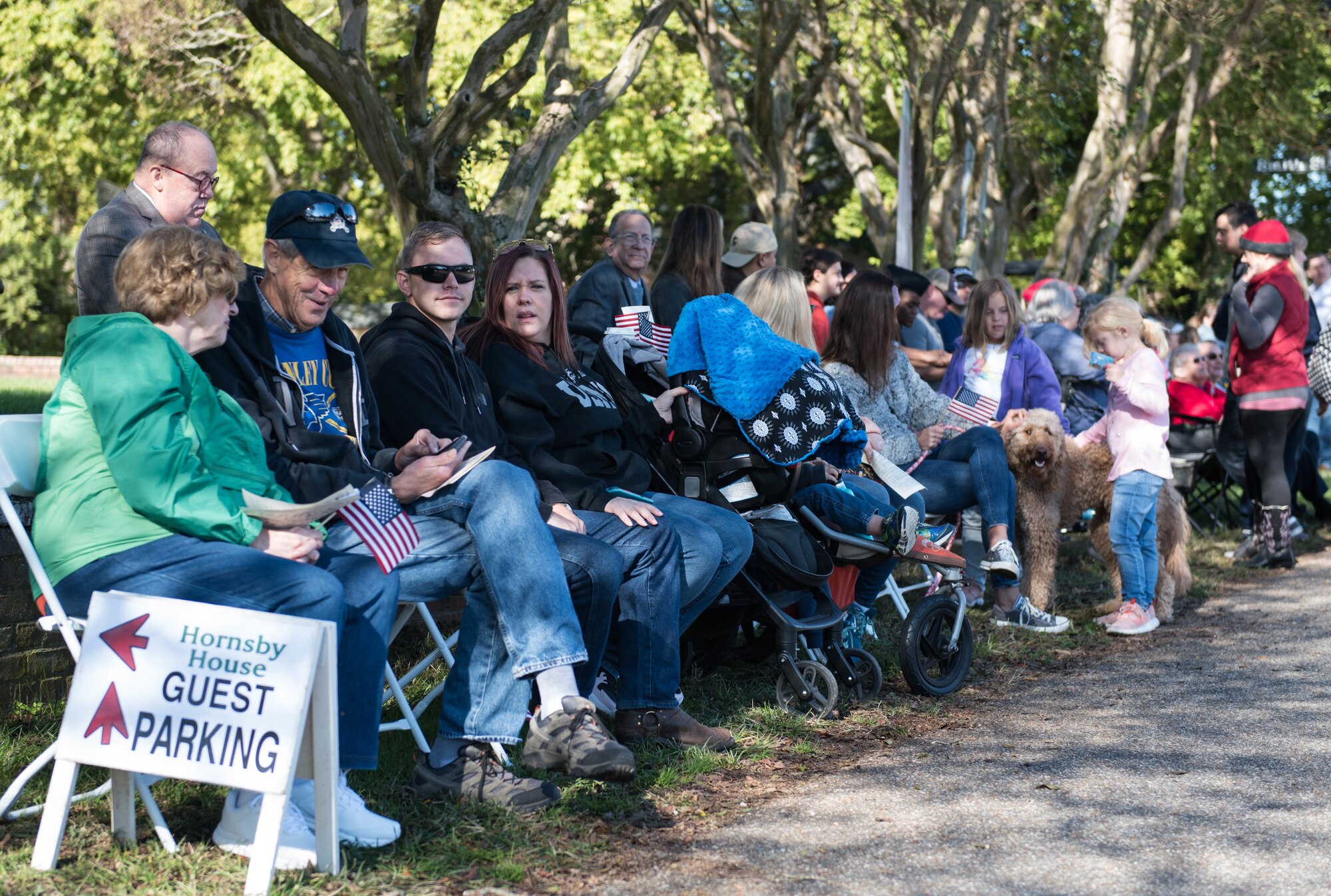 Spectators line Main Street at the annual Yorktown Day Parade at the Yorktown Battlefield, Virginia, Oct. 19, 2019. The National Park Service had many events scheduled for people to experience, including commemorative ceremonies at historical cemeteries, memorials and cannon demonstrations.  (U.S. Air Force photo by Airman 1st Class Sarah Dowe)