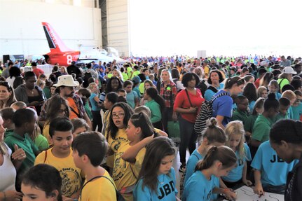 IMAGE: VIRGINIA BEACH, Va. (Sept. 20, 2019) – More than 7,000 fifth-graders from Chesapeake and Virginia Beach elementary schools participated in Naval Air Station Oceana’s fourth annual Science, Technology, Engineering and Mathematics (STEM) Lab, breaking the Guinness World Record for the largest field trip on record. More than 30 scientists and engineers from Naval Surface Warfare Center Dahlgren Division (NSWCDD) Dam Neck Activity and NSWCDD volunteered their time and talents to educate the students through hands-on STEM displays.  (U.S. Navy photo by George Bieber/Released)