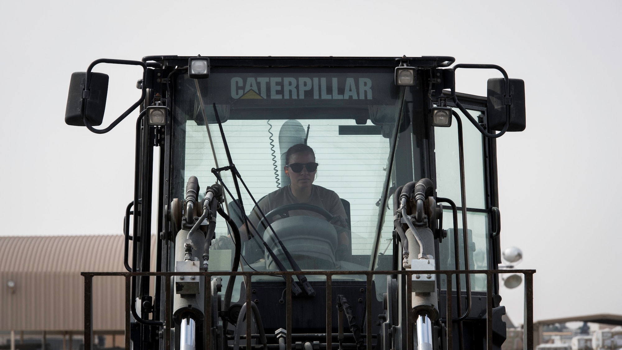 Staff Sgt. Shari Blackburn, 386th Expeditionary Logistics Readiness Squadron aerial port cargo processing representative, operates a forklift at Ali Al Salem Air Base, Kuwait, Oct. 17, 2019. Port Dawgs are responsible for inspecting and building cargo pallets and leading the cargo onto outbound aircraft, which supply various locations within the U.S. Central Command area of responsibility.