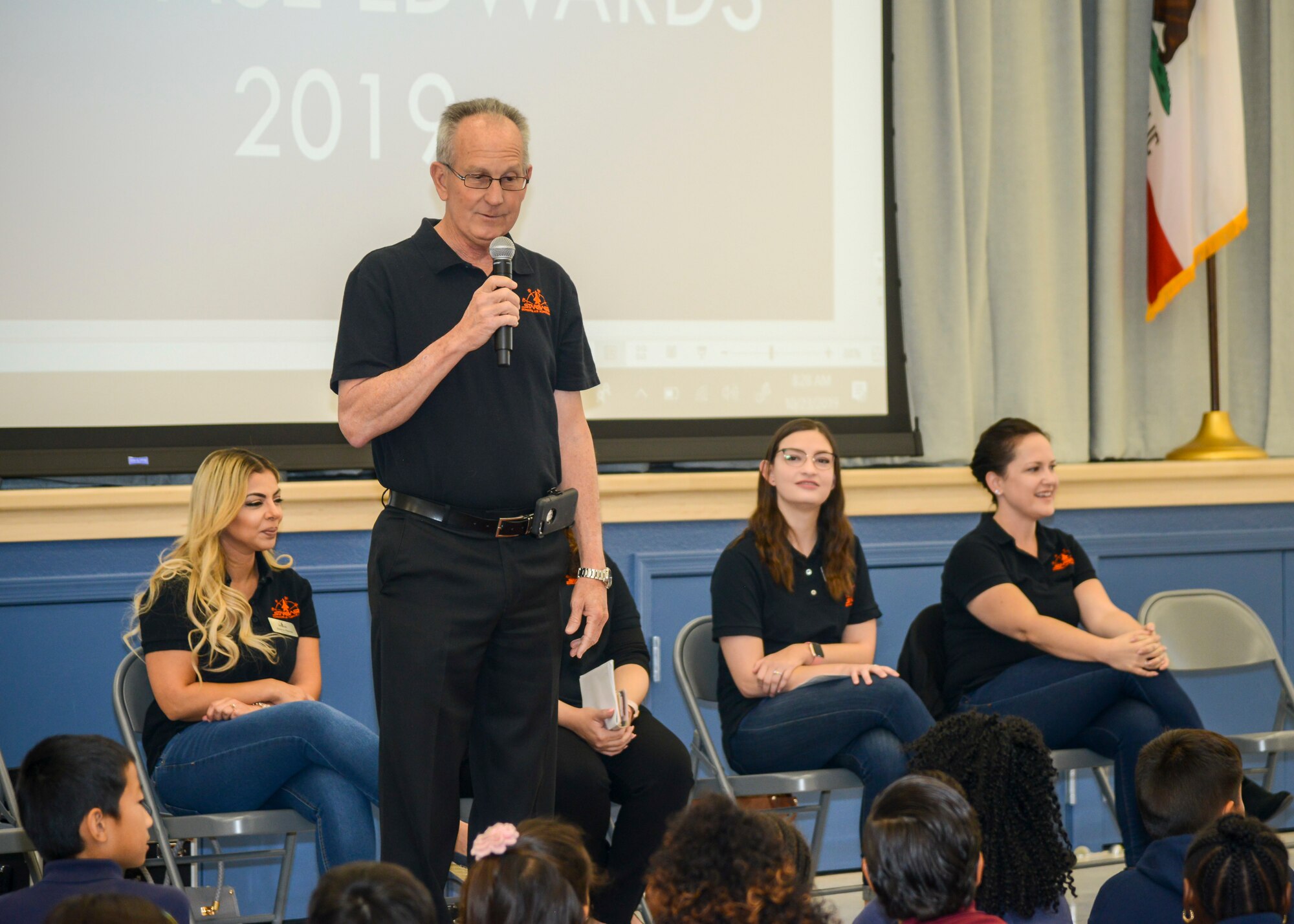 Keynote speaker, Dr. David Smith, 412th Test Wing Installation Director, addresses fifth graders from Idea Academy at Cottonwood Elementary School in Palmdale, California, during their STARBASE graduation ceremony, Oct. 23. STARBASE Edwards is a joint program between the Department of Defense, the 412th Test Wing at Edwards Air Force Base, local educators, non-profit organizations and industry partners. The goal of STARBASE is to increase children’s interest in science, technology, engineering and mathematics (STEM). (U.S. Air Force photo by Giancarlo Casem)